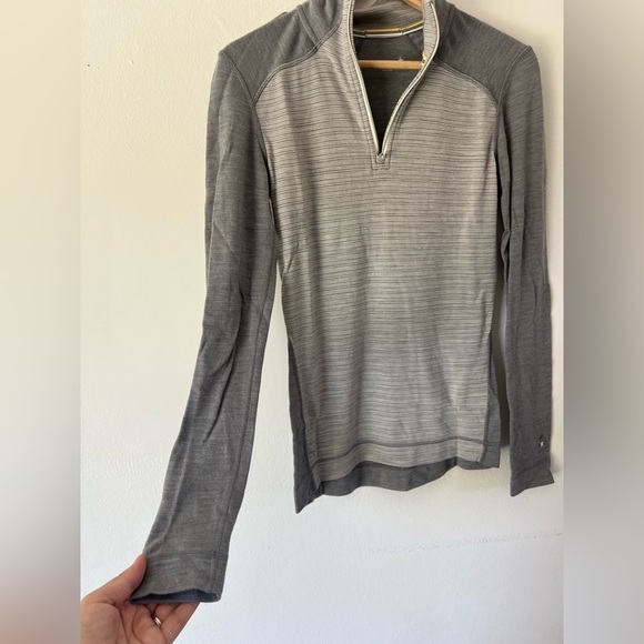 Smartwool Grey Stripe ¼ Zip 100% Merino Wool Women's Long Sleeve Top Size Medium - Picture 9 of 9
